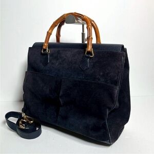 Gucci Navy Leather Bag with Gold Accents